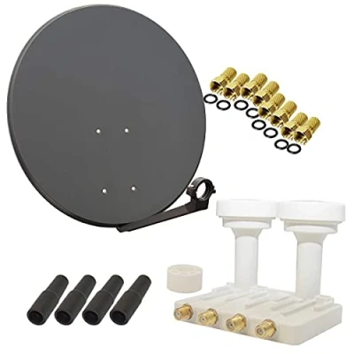 Abbildung von Premium X Satelliten Komplettanlage 80cm Satellitenschüssel Quad LNB Monoblock Astra Hotbird 8X F Stecker, 2 SAT für 4 Teilnehmer
