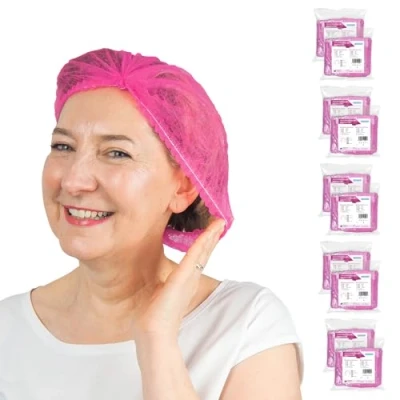 Abbildung von ARNOMED Haarnetz, 1000 OP Hauben aus Einwegstoff Pink (10 Beutel á 100 Stk), Einweg Haarnetze für Küche &amp; Zahnarzt, Hygienezubehör Medizin, Kopfhauben 52cm, Haarnetz Männer/Frauen