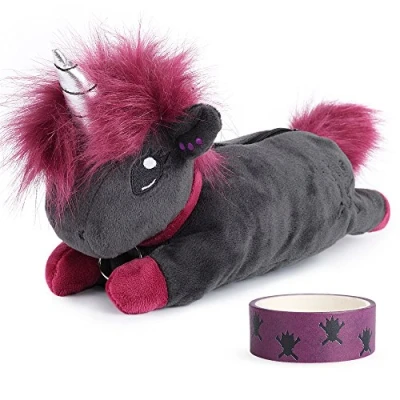 Abbildung von Federmäppchen Plüsch Etui, süße Designs als Drache &amp; Einhorn, Ruby das Punk Einhorn (anthrazit/lila) Schule, Schultüte, Washi Tape