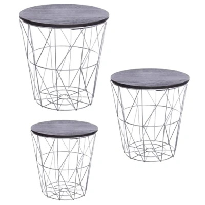 Abbildung von Brandsseller 3er Tischset Beistelltisch Couchtisch Ø 29 cm 34 39,5 Gestell Silber Holz Schwarz