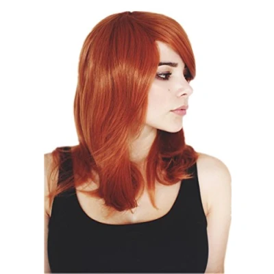 Abbildung von Prettyland Kupfer Rot Orange Mittellange Glatte Perücke Gestuft leicht gewellt Nami Cosplay Wig C501