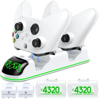 Abbildung von OIVO Ladegerät mit 2 wiederaufladbaren Akkus für Xbox One/Xbox Series X/S Controller, Ladestation x 3360 mWh Weiß