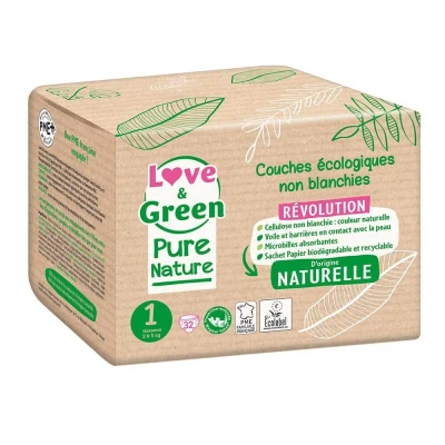 Abbildung von Love &amp; Green Pure Nature Ökologische Windeln, 32 Größe 1 (2 bis 5 kg)