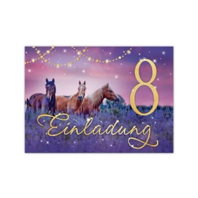 Abbildung von JUNAPACK Einladungskarten Pferd Einladungen zum Kindergeburtstag Fohlen lila Mädchen, 8. Geburtstag mit Motiv