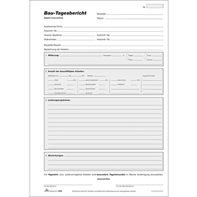 Abbildung von RNKVERLAG 1306 Bau Tagesbericht, Block mit 3 x 50 Blatt, Durchschreibepapier, DIN A4
