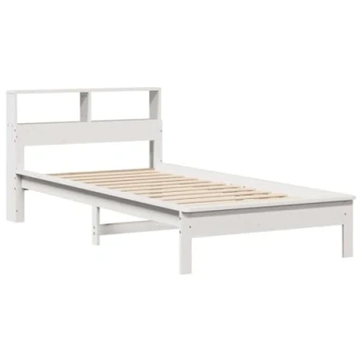 Abbildung von vidaXL Massivholzbett, Holzbett mit Kopfteil Lattenrost, Einzelbett für Schlafzimmer, Bett Bettgestell, Weiß 90x200cm Massivholz Kiefer