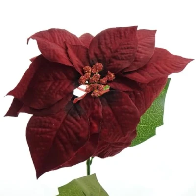 Abbildung von Weihnachtsstern Blüte/Poinsettie Dunkelrot am Langen Stiel 74 cm Kunststoff