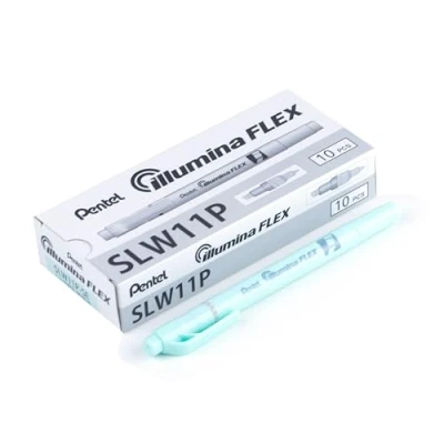 Abbildung von Pentel SLW11P SE Illumina Flex Textmarker in Pastellfarben mit Doppelspitze zum Hervorheben, Unterstreichen, Markieren und Akzente setzen, schlanke Stiftform, hellblau, 10 Stück