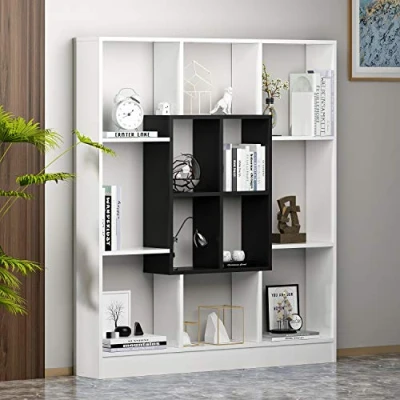 Abbildung von Homidea Mars Bücherregal Standregal Büroregal Raumteiler in trendigem Design (Weiß/Schwarz)