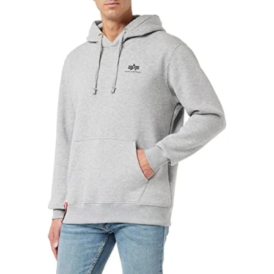 Abbildung von Alpha Industries Small LOGO Kapuzenpullover, Herren, Größe: Medium, Grey heather