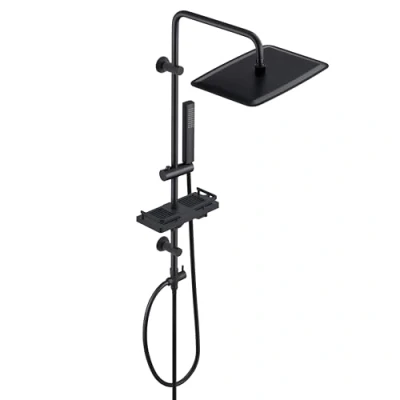Abbildung von Görbach Regendusche Duschsystem mit Ablage, Edelstahl Duschset ohne Armatur XXL Kopfbrause Schwarz (35x25cm)