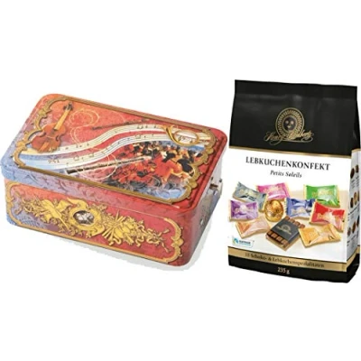 Abbildung von Haeberlein Metzger Mozart Dose Klassik Spieluhrdose gefüllt mit Lebkuchenkonfekt Petits Soleils 235 g.