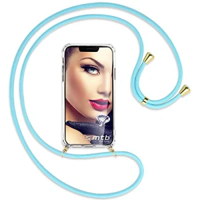 Abbildung von mtb more energy® Handykette kompatibel mit Google Pixel 8 Himmelblau/Goldfarbene Ösen Smartphone Hülle zum Umhängen Anti Shock Full TPU Case
