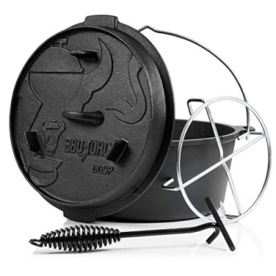 Abbildung von BBQ Toro Grilltopf Dutch Oven DO9PX, 9,0 L Premium Gusseisen Kochtopf, Gusstopf, (4 tlg)