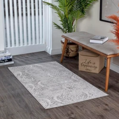 Abbildung von Surya Meknes Vintage Teppich Läufer Flur, Esszimmer Wohnzimmer, Rugs Living Room Boho Orientalisch Style, Kurzflor Carpet Hellbeige 80x150cm