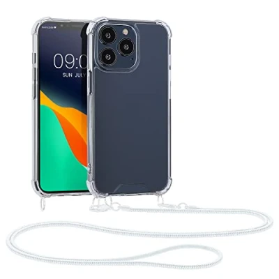 Abbildung von kwmobile Schutzhülle kompatibel mit Apple iPhone 13 Pro Hülle Handykette Silikon Handyhülle Cover Case Weiß Transparent