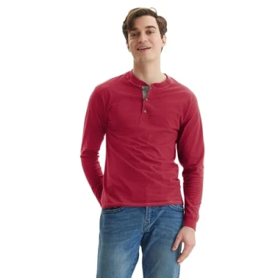 Abbildung von Hanes Herren T Shirts, BeefyT Henley Baumwolle Langarmshirts, Gebrannter Ziegel, Mittel