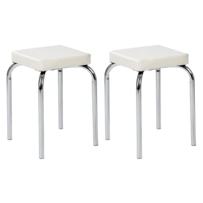 Abbildung von HAKU Sitzhocker Stapelhocker 2er Set PIK, B 36 x H 47 T cm, Metallgestell Chrom, Kunstleder Weiß, stapelbar