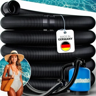 Abbildung von poolomio Poolschlauch 38mm / 6m Schwarz Flexibler Solarschlauch für Poolpumpe, Poolheizung &amp; Solarmatte Druckstabiler 1 1/2 Zoll Pumpenschlauch UV Beständig Saugschlauch Made in Germany