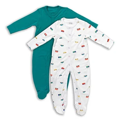 Abbildung von Schlummersack Baby Strampler Set Jungen Autos Größe 92 18 24 Monate 2 Stück Baumwolle langarm mit Fuß Schlafanzug Babystrampler Strampelanzug lang