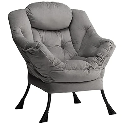 Abbildung von HollyHOME Ohrensessel Sessel Wohnzimmer Samt Relaxsessel mit Stahlrahmen, Schlafzimmer Lesesessel Chaiselongue Armlehnensessel Relax Armlehnen, Dunkelgrau