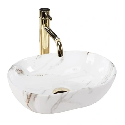 Abbildung von wohnwerk.idee Aufsatzwaschbecken Waschbecken Marmor Optik Gäste WC / Bad Amelia Mini 38x26cm