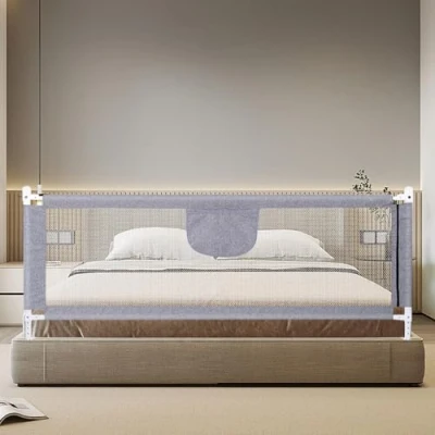Abbildung von höhenverstellbares Bettgitter Kleinkind Bettschutzgitter Kinderbettgitter Babybettgitter Gitter Kinderbett Babybett Rausfallschutz 1,8 m grau