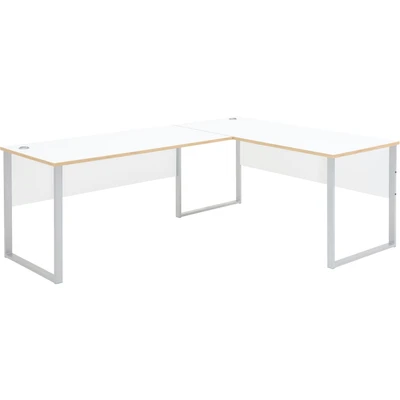 Abbildung von Stella Trading Memphis Eckschreibtisch in Weiß, Artisan Eiche Optik Moderner Bürotisch Computertisch mit Metallgestell &amp; Kabeldurchführungen 170/150 x 77 73 cm (B/H/T)