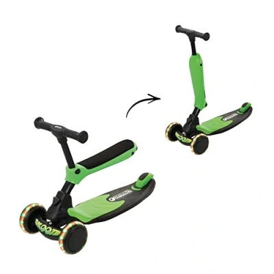 Abbildung von hauck 2in1 Kinder Rutscher &amp; Scooter Skootie für 1 5 Jahren mit LED Lichter (keine Batterien nötig), Fußbremse, Leicht Umbaubar von Rutschfahrzeug zu Roller (Neon Green)