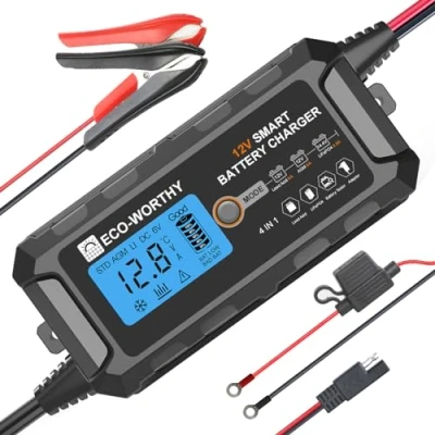 Abbildung von ECO WORTHY 5A Autobatterie Ladegerät LiFePO4 12V Erhaltungsladegerät mit Aktivierung der Lithium Batterie für Auto LKW Motorrad Rasenmäher Boot Marine Batterien