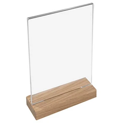 Abbildung von HMF Einzelrahmen 4694 Acryl Tischaufsteller, für 1 Bilder (1 St), T Ständer mit Holzfuß aus Eichenholz, DIN A4 Hochformat, Glasklar