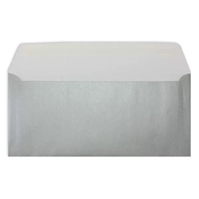 Abbildung von 50 DIN Lang Brief Umschläge Silber 11 x 22 cm 90 g/m² Haftklebung Standard Kuverts für Taufe &amp; Einladungen von Ihrem Glüxx Agent