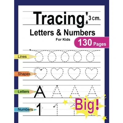 Abbildung von tracing letters and numbers for kids: 130 page handwriting practice books kids, Big letter preschoolers toddlers, Kindergarten, ... practice, line, shapes, &amp;