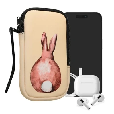 Abbildung von kwmobile Handytasche für Smartphones M 5,5&quot; Neopren Handy Tasche Hülle Cover Case Schutzhülle Hase Rücke Braun Weiß Beige 15,2 x 8,3 cm Innenmaße
