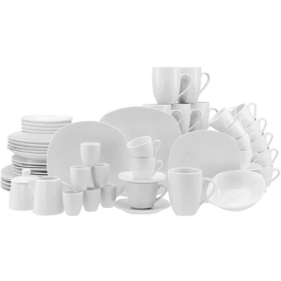Abbildung von CreaTable, 22535, Serie Square Weiss, 62 teiliges Geschirrset für 6 Personen, Kombiservice aus Porzellan, spülmaschinen und mikrowellengeeignet, Qualitätsproduktion