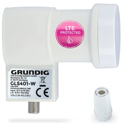 Abbildung von GSS GLS 401 + Aufdrehhilfe weiß Universal Single LNB (LTE Filter Full HD, 4K, Wetterschutzkappe, kälte &amp; hitzebeständig)