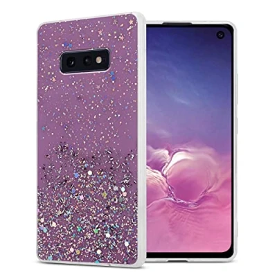 Abbildung von Cadorabo Hülle kompatibel mit Samsung Galaxy S10e Rundumschutz TPU Silikon Case Mädchen Glitzer Strass Design Slim Kratzfest Weiche Gummi Bling Schutzhülle für in Lila