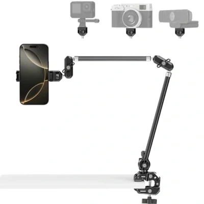 Abbildung von NEEWER 30&quot; Gelenkarm Magic Arm mit Superklemme, Overhead Kamera Tischhalterung 1/4&quot; 3/8&quot; Gewinde für ARRI, Cold Shoe, Telefonhalterung, kompatibel iPhone DSLR Action Video Licht, UA056