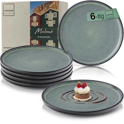 Abbildung von SÄNGER Teller Set Malmö, (6 St), Dessertteller Set, Steingut, Handmade, Blau Schwarz, VALUE COLLECTION