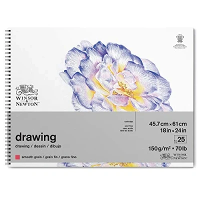 Abbildung von Winsor &amp; Newton 6691011 Zeichenpapier im Spiralblock 25 Blatt 45,7 x 61,0cm , 150g/m², feine Körnung, natürliches Weiß, säurefrei, Alterungsbeständig, ideal für Fineliner, Tusche, Buntstift