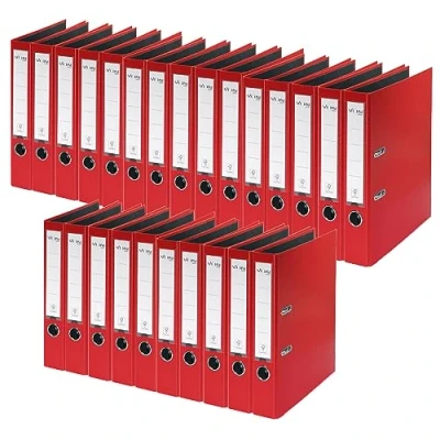 Abbildung von VON Leitz Ordner A4, 25er Pack, Karton mit Kunststoffeinband, 50 mm Rückenbreite, Für 350 Blatt, Blauer Engel &amp; FSC zertifiziert, Schule, Studium Zuhause, Rot, 10560025