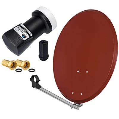 Abbildung von HD Digital SAT Anlage 60cm Stahl Spiegel Schüssel Ziegelrot + Single LNB 1 Teilnehmer zum Empfang von DVB S/S2 Full 3D 4K Ultra (UHD) Signale Stecker Gratis dazu im Set