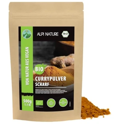 Abbildung von BIO Curry Pulver scharf 500g von Alpi Nature, Premium Qualität indische Gewürzmischung, bio, Gewürze zum Kochen und Zubereiten Hähnchen Curry, Sauce Paste