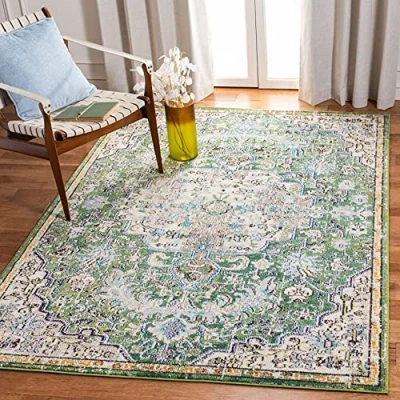 Abbildung von SAFAVIEH Boho Teppich für Wohnzimmer, Esszimmer, Schlafzimmer Madison Collection, Kurzer Flor, Silber und Elfenbein, 122 X 183 cm