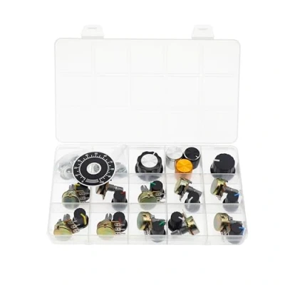 Abbildung von (Paquet de 10) WH148 Horizontales 3 poliges Potentiometer mit einer Drehung B500R 500 Ohm Variable Widerstände 15mm gerändelte Welle Aluminiumlegierung Knopfkappen