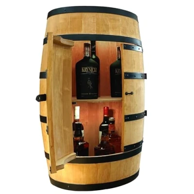 Abbildung von CREATIVE COOPER Weinregal Holz mit Tür LED Alkoholschrank Flaschenregal Holzfass Fassmöbel Weinständer Weinfass Weinbar Fass bar minibar 80 cm High (Eiche)