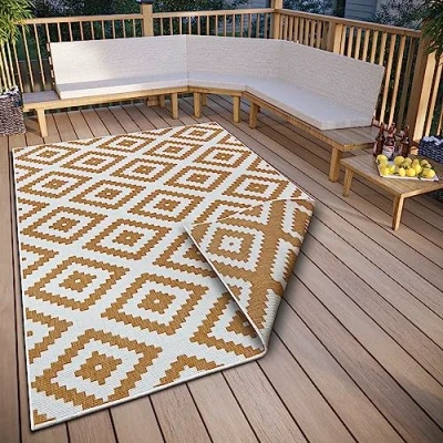 Abbildung von NORTHRUGS Teppich &quot;Malta Wendeteppich&quot;, rechteckig, In &amp; Outdoor, Wetterfest, Balkon, Rautenmuster, Wohnzimmer,Wasserfest