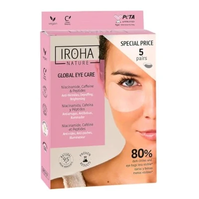 Abbildung von Iroha Nature Anti Aging Augen Patches Niacinamid, Koffein und Peptide Reduziert Falten, feine Linien, Tränensäcke Augenringe Hydratation mit Hyaluronsäure 100% Vegan 5 Paar