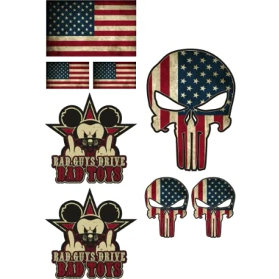 Abbildung von cut it folientechnik &amp; design MG619 / Aufkleber Set Punisher USA Breite je Sticker ca. 6cm + 3cm Vintage Tuning Racing V8 Oldtimer Old School Retro Rat Rod Hot Kult Muscle Car Auto