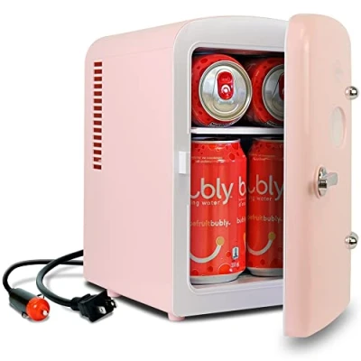 Abbildung von Koolatron Retro Mini kÃhlschrank 4 Liter 6 Dosen kleiner Kühlschrank für Schlafzimmer,Hautpflege,Lebensmittel Getränke, Kosmetik,Kinder,Zuhause,Auto &amp; Reisen,12 V DC Netzkabel,Rosa